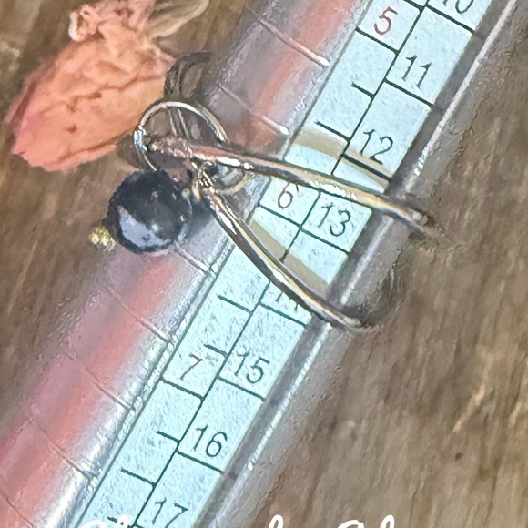Silver and Gold Ring with Black Bead Charm obsidian - Picture 2 of 2